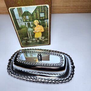 Butter Dish Chrome Vintage 1971 Irvinware Plated Glass Insert Lid Original Box